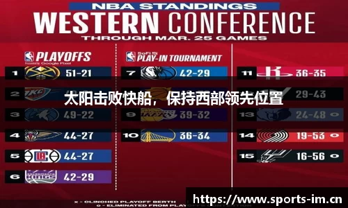 太阳击败快船，保持西部领先位置